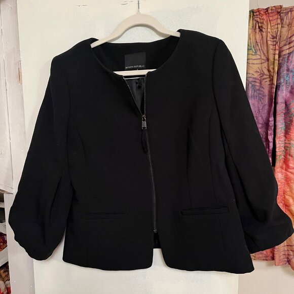 Banana Republic Black Bubble Sleeve Zippered Jacket Size 12 - Picture 1 of 4